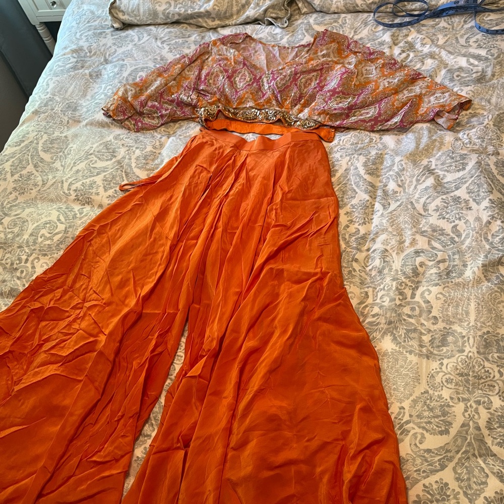 Orange two piece palazzo pant set